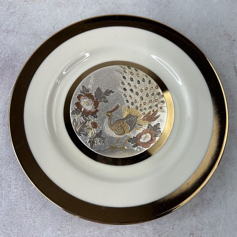 Vintage Dynasty Art of Chokin Collector Plate Peacock 24KT Gold Rim Japan 6.5”